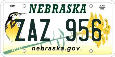 NE license plate ZAZ956