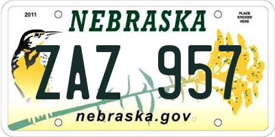 NE license plate ZAZ957