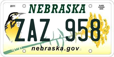 NE license plate ZAZ958