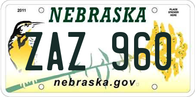 NE license plate ZAZ960