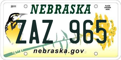 NE license plate ZAZ965