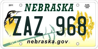 NE license plate ZAZ968