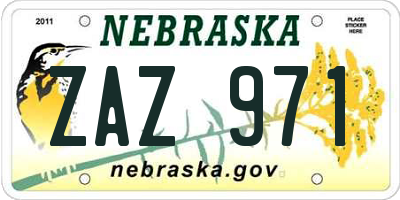 NE license plate ZAZ971