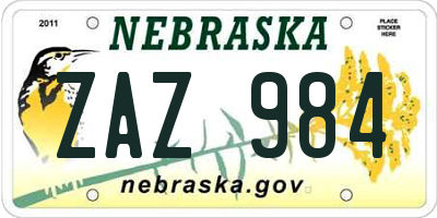 NE license plate ZAZ984