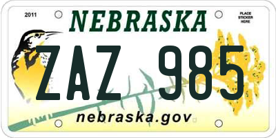 NE license plate ZAZ985