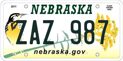 NE license plate ZAZ987
