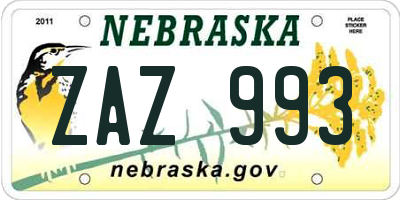 NE license plate ZAZ993
