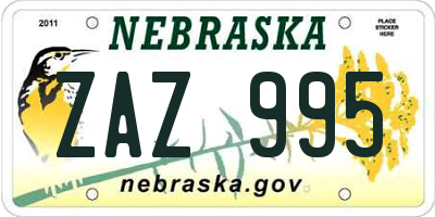 NE license plate ZAZ995