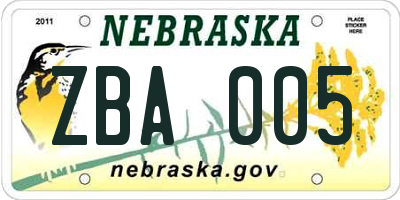 NE license plate ZBA005