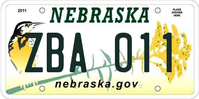 NE license plate ZBA011