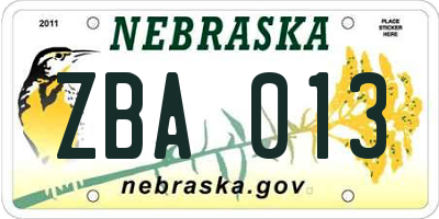 NE license plate ZBA013