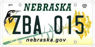 NE license plate ZBA015
