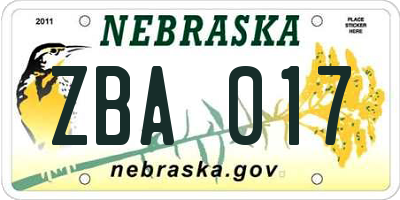 NE license plate ZBA017
