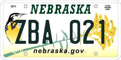 NE license plate ZBA021