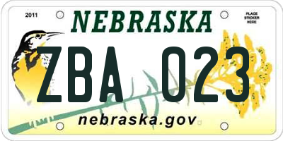 NE license plate ZBA023