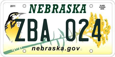 NE license plate ZBA024