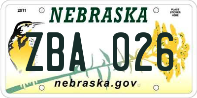 NE license plate ZBA026