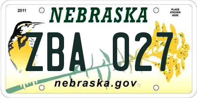 NE license plate ZBA027