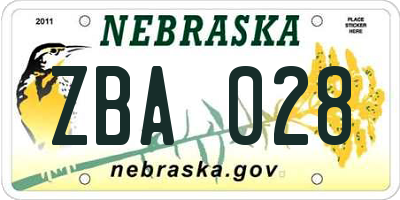 NE license plate ZBA028