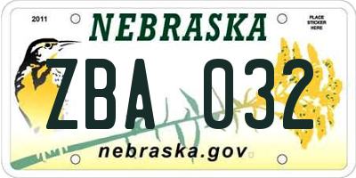 NE license plate ZBA032