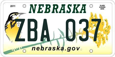 NE license plate ZBA037