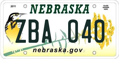 NE license plate ZBA040