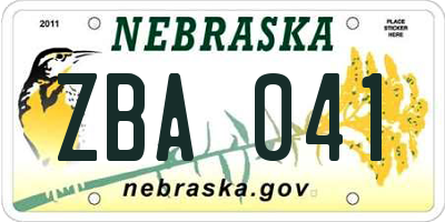 NE license plate ZBA041