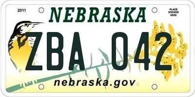 NE license plate ZBA042