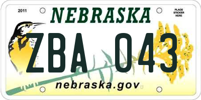 NE license plate ZBA043