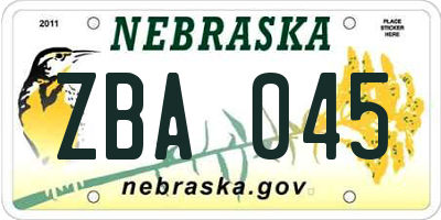 NE license plate ZBA045