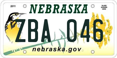 NE license plate ZBA046