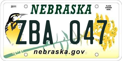NE license plate ZBA047