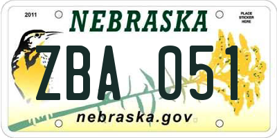 NE license plate ZBA051