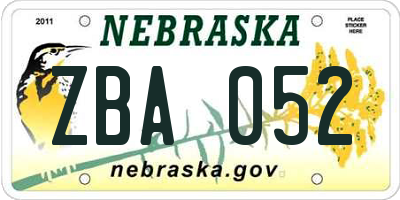 NE license plate ZBA052
