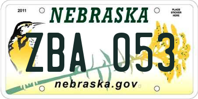 NE license plate ZBA053
