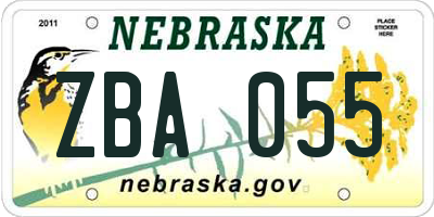 NE license plate ZBA055