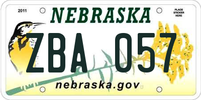 NE license plate ZBA057