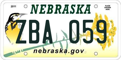 NE license plate ZBA059