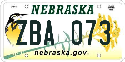 NE license plate ZBA073