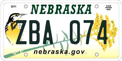 NE license plate ZBA074