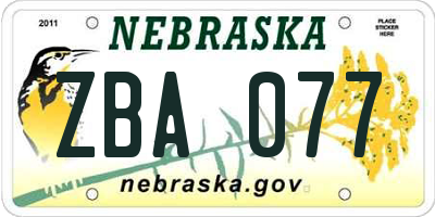 NE license plate ZBA077