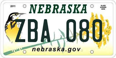 NE license plate ZBA080