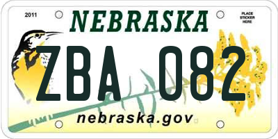 NE license plate ZBA082