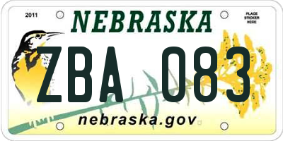 NE license plate ZBA083