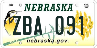 NE license plate ZBA091
