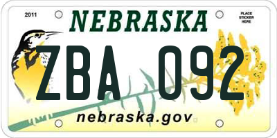NE license plate ZBA092