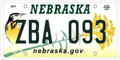 NE license plate ZBA093