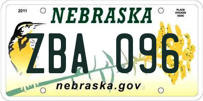NE license plate ZBA096