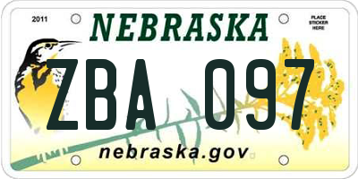 NE license plate ZBA097