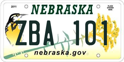 NE license plate ZBA101